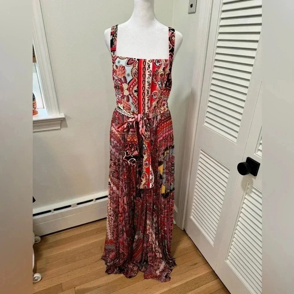 NWT Alice + Olivia Deona Paisley Pleated Maxi Dress size 14 - Picture 2 of 9